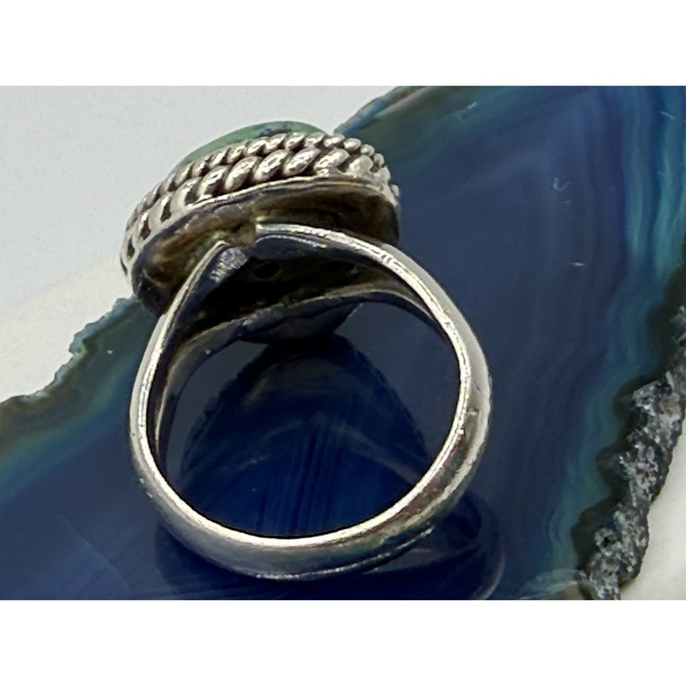 Vintage Green Turquoise Sterling Silver Ring 925 Navajo Rope Border Size 6 - Picture 4 of 10